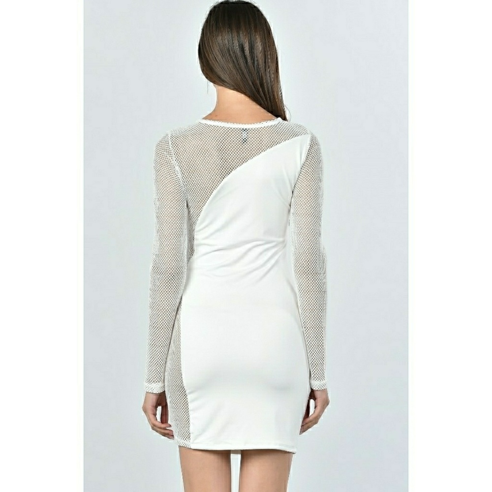 NEW - IVORY/WHT FISHNET DETAIL PARTY DRESS - Picture 4 of 5